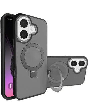 Shockproof Translucent Matte Slim Ring Holder Magnetic Case - Military Grade For iPhone 17 - Black