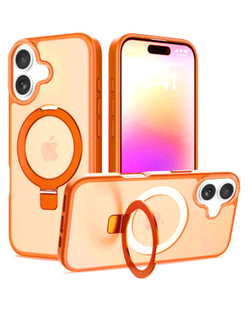 Shockproof Translucent Matte Slim Ring Holder Magnetic Case - Military Grade For iPhone 17 - Cosmic Orange