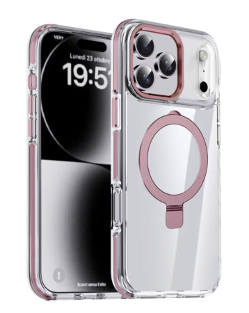 MagSafe Kickstand Hybrid Armor Case with Camera Shield and Reinforced Bumpers For iPhone 17 Pro Max - Pink