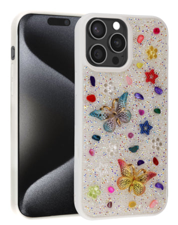 Artisan Butterfly Shimmer Shield – 3D Gemstone & Glitter Boutique Case For iPhone 17 Pro Max