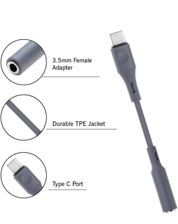 USB C to Audio Silicone Wire Hifi Stereo Adapter