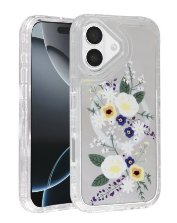 Flower Design Transparent Case with Wireless Charger For iPhone 17 - White Flower
