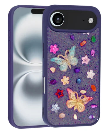 Enchanted Butterfly Shimmer Case – 3D Gemstone & Glitter Artisan Shield For iPhone 17 Pro