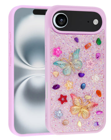 Enchanted Butterfly Shimmer Case – 3D Glitter & Gemstone Artisan Shield For iPhone 17 Pro