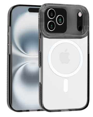Hybrid MagSafe Case for iPhone – Frosted Clear Back with Anti-Slip Textured Grip and Reinforced Camera Protection (Smoke Black)