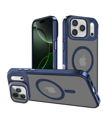 Slim Transparent MagSafe Armor Case With Protective Camera Stand For iPhone 17 Pro - Deep Blue