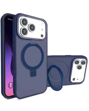 Shockproof Translucent Matte Slim Ring Holder Magnetic Case - Military Grade For iPhone 17 Pro - Deep Blue