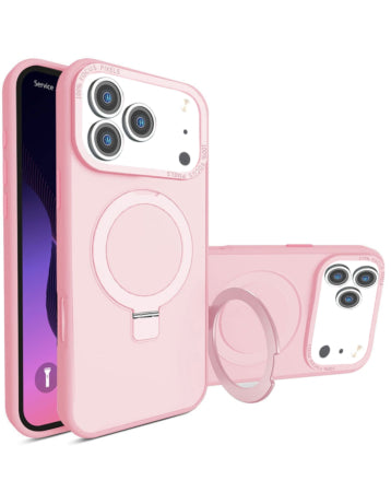 Shockproof Translucent Matte Slim Ring Holder Magnetic Case - Military Grade For iPhone 17 Pro Max - Pink