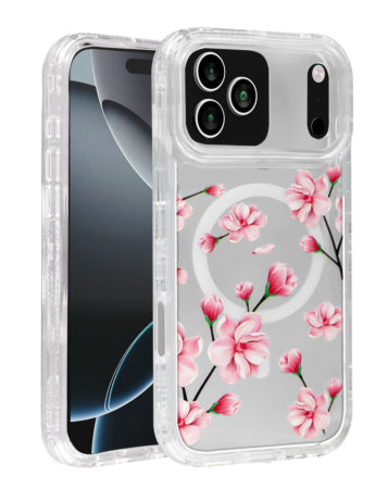 Flower Design Transparent Case with Wireless Charger For iPhone 17 Pro