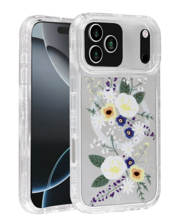 Flower Design Transparent Case with Wireless Charger For iPhone 17 Pro - White Flower