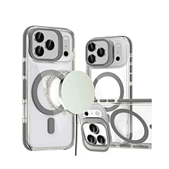 Thin Clear MagSafe Armor Case With Camera Kickstand For 17 Pro - Gray