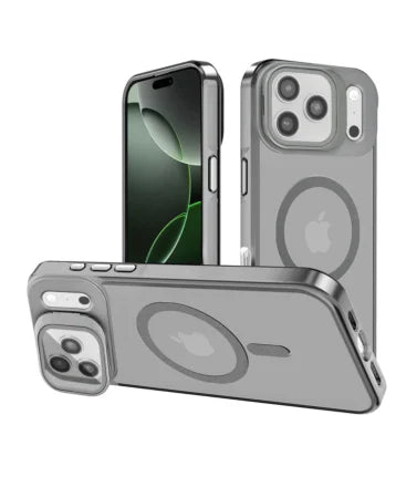 Slim Transparent MagSafe Armor Case With Protective Camera Stand For iPhone 17 Pro Max - Gray