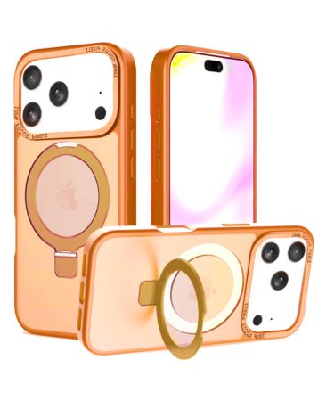 Shockproof Translucent Matte Slim Ring Holder Magnetic Case - Military Grade For iPhone 17 Pro - Cosmic Orange